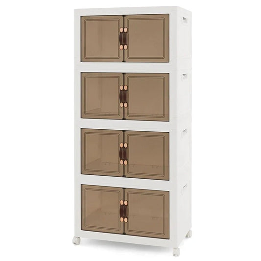 Foldable Transparent Storage Cabinet with Wheels & Magnetic Doors