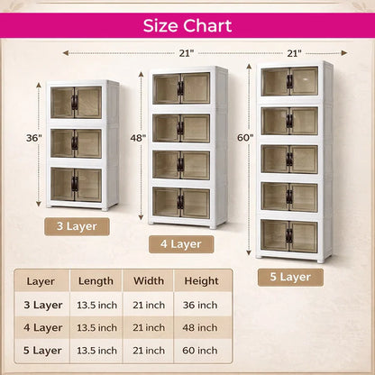 Foldable Transparent Storage Cabinet with Wheels & Magnetic Doors