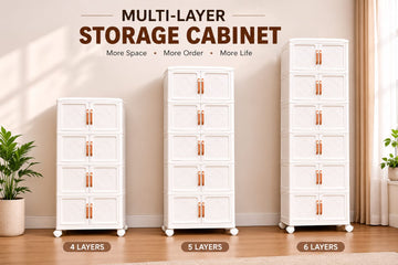 Multipurpose Plastic Storage Cabinet with Double Doors – Space Saving Storage Organizer (White)