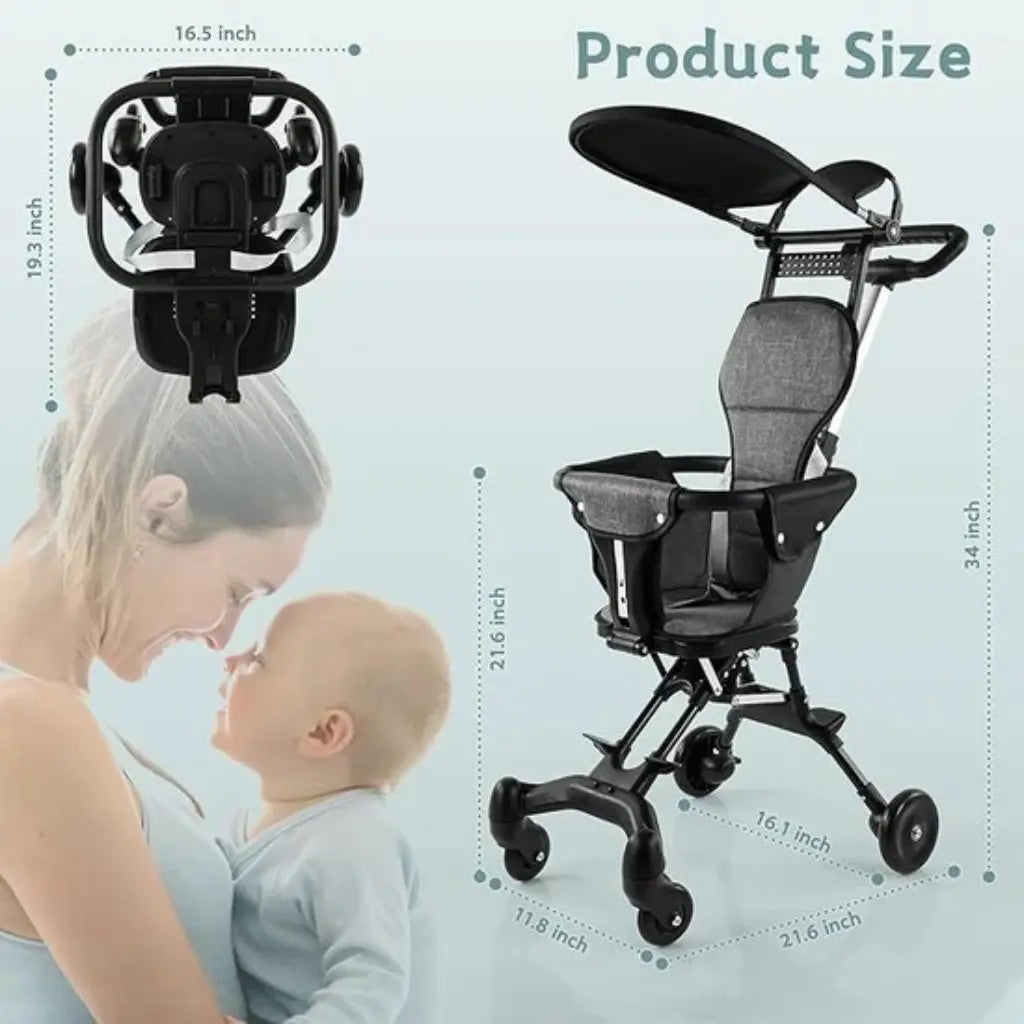 Premium Compact Baby Stroller – Foldable with Cushion & Sun Canopy